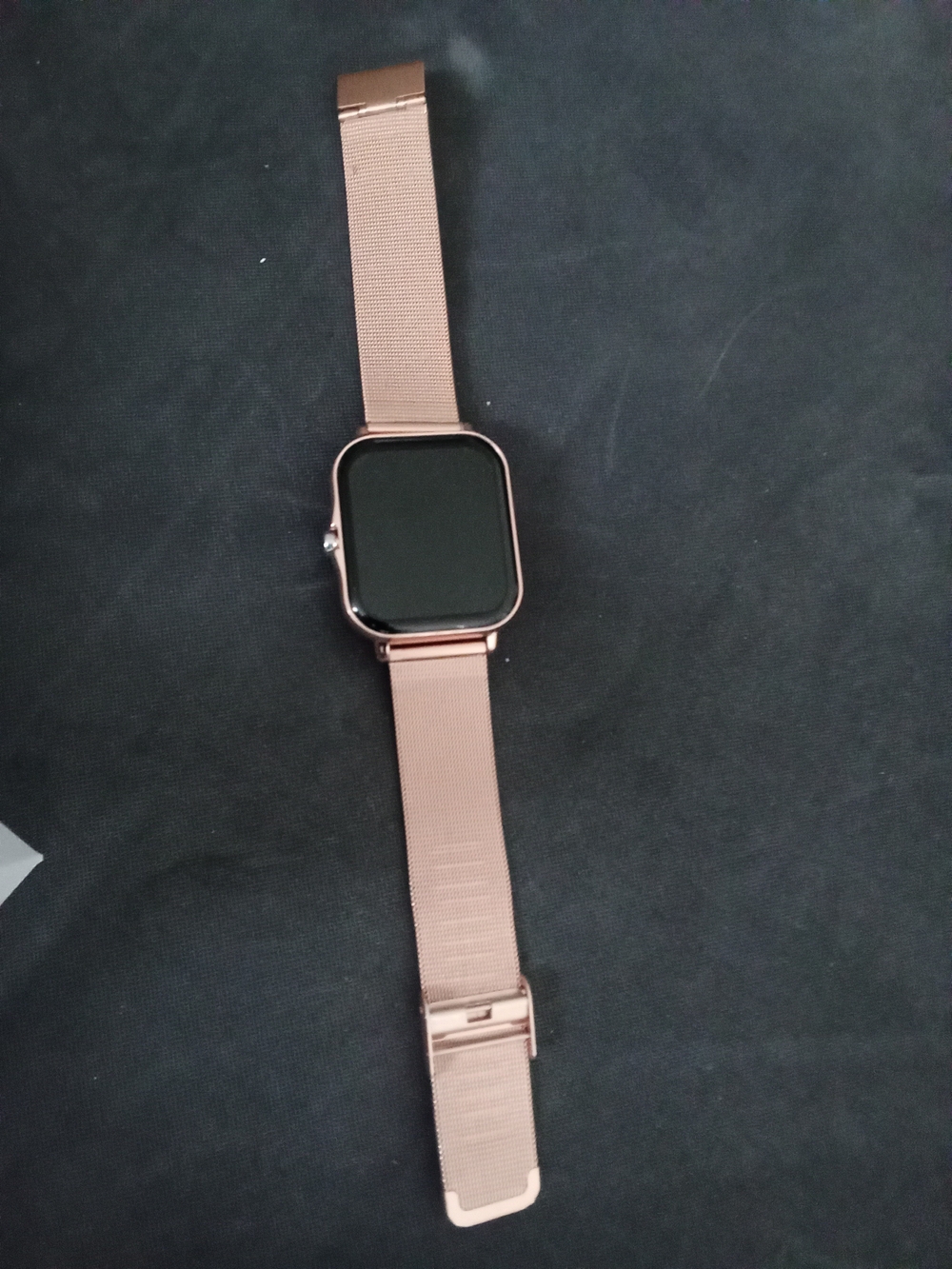Rose Gold Mesh Band Smartwatch — Sleek Rectangular Touchscreen
